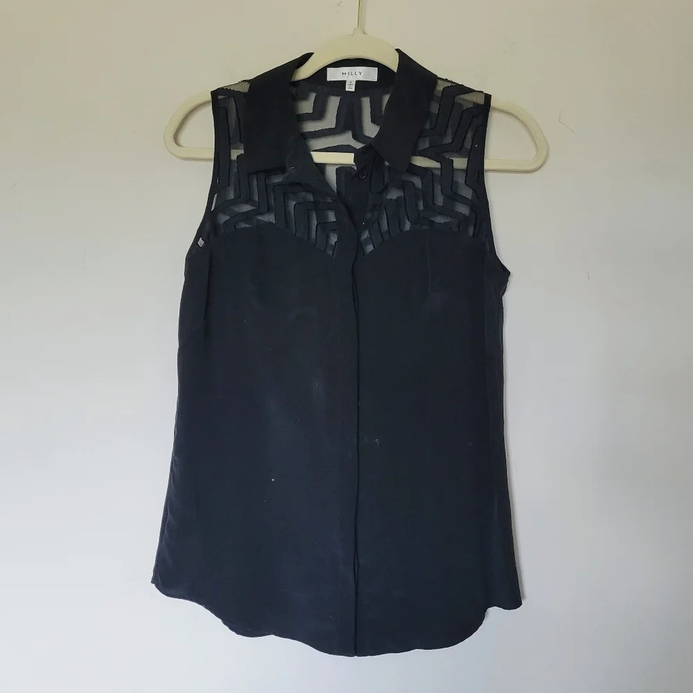 Milly Mesh Silk Button Down Tank - Picture 1 of 6